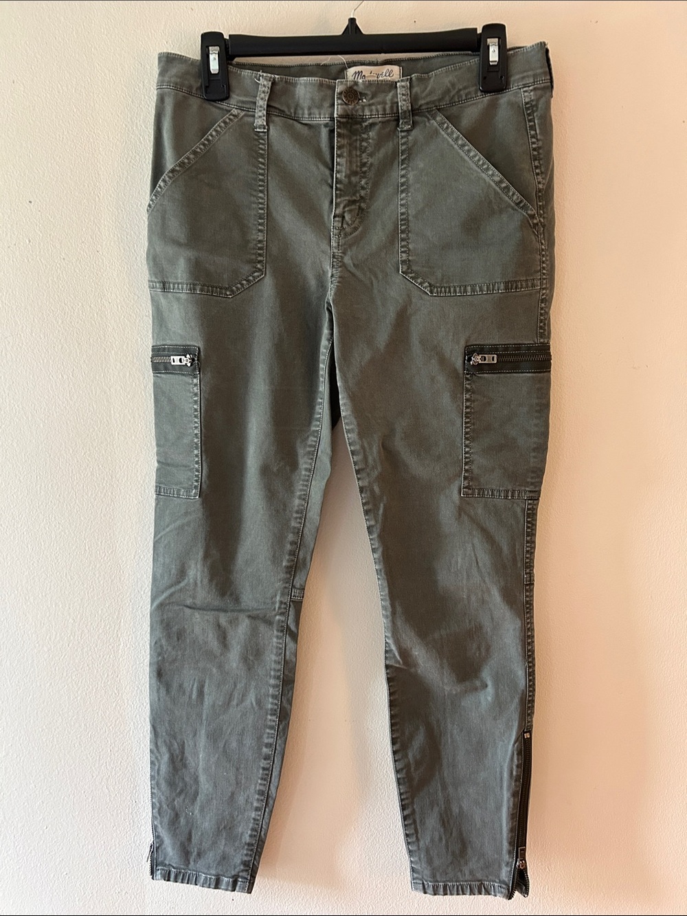 Madewell Olive Utility Cargo Pants with Zip Details